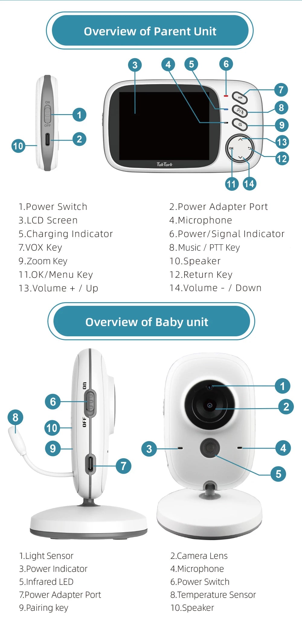 3.2 Inch Wireless Video Baby Monitor Auto Night Vision