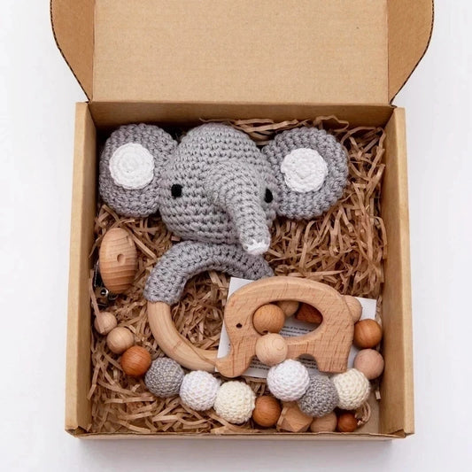 Rattle Wooden Crochet Elephant Bells
