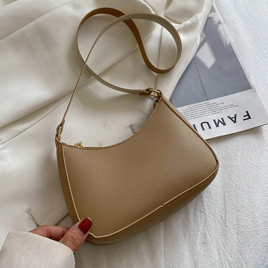 Retro Solid Color PU Leather Shoulder Underarm Bag
