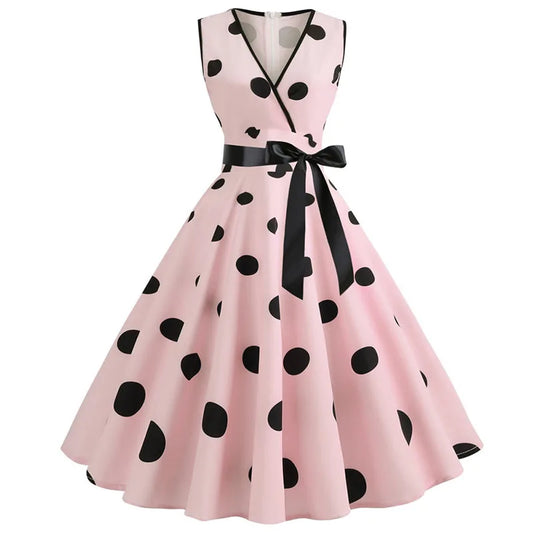 Rockabilly Polka Dot Bow Pinup Ball Grown Party Robe  Vestidos