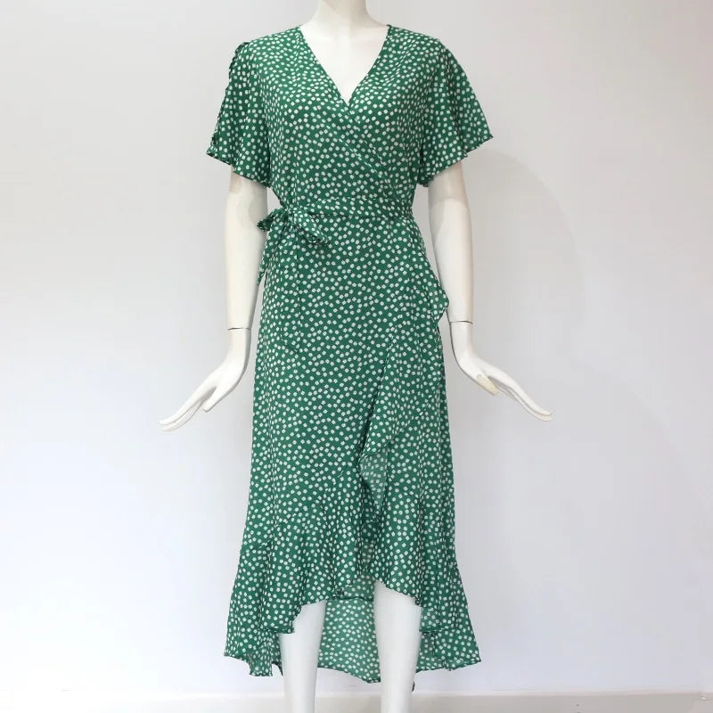 Floral Print Boho Long Chiffon Dress