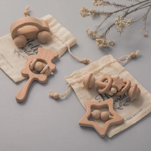 Hand Teething Cartoon Animal Bear Baby Rattles Educational Toy