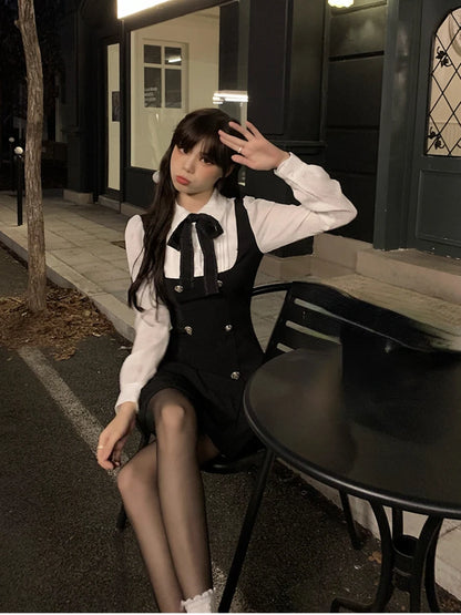 Fake Two Slim Chic Long Sleeve Bow Mini Dres