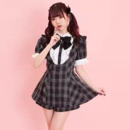 Gothic Y2k Lolita Plaid Rhinestone Bow Dress