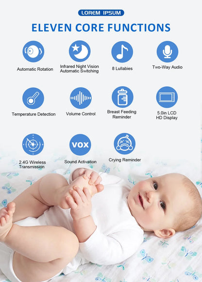 5.0 Inch Video Baby Monitor With Pan Tilt Camera