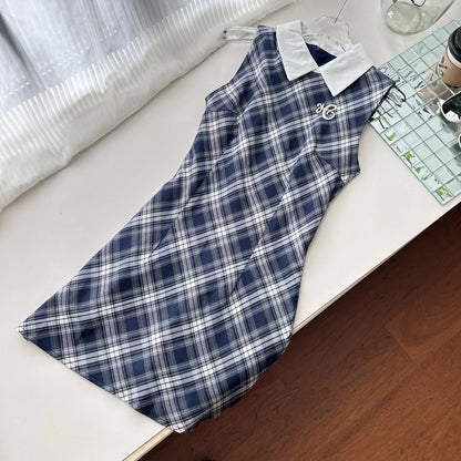 Sweet Print Plaid Elegant Sleeveless Strap Dress