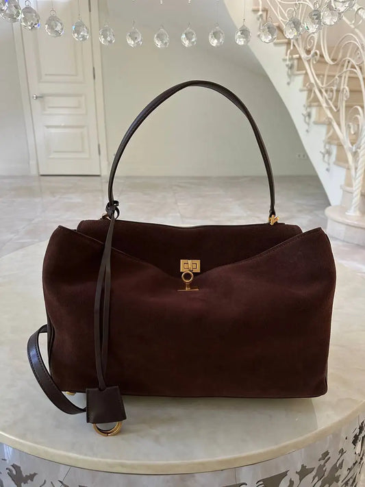 Rodeo Genuine Leather Brown Suede Gold Buckle Bags