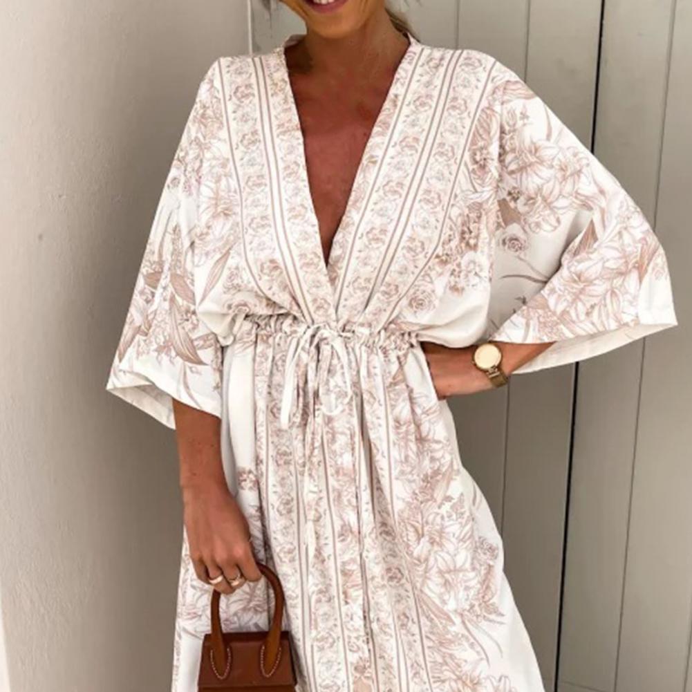 V-Neck Tie-Up Large Hem Maxi Dress