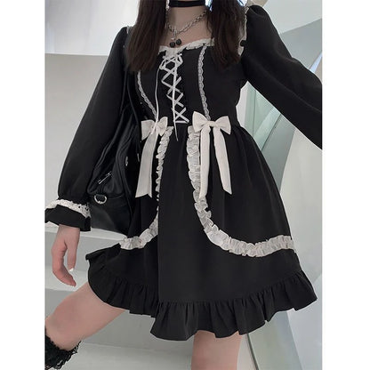 Sweet Bow Black Plaid Kawaii Lolita Dress