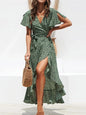 Floral Print Boho Long Chiffon Dress