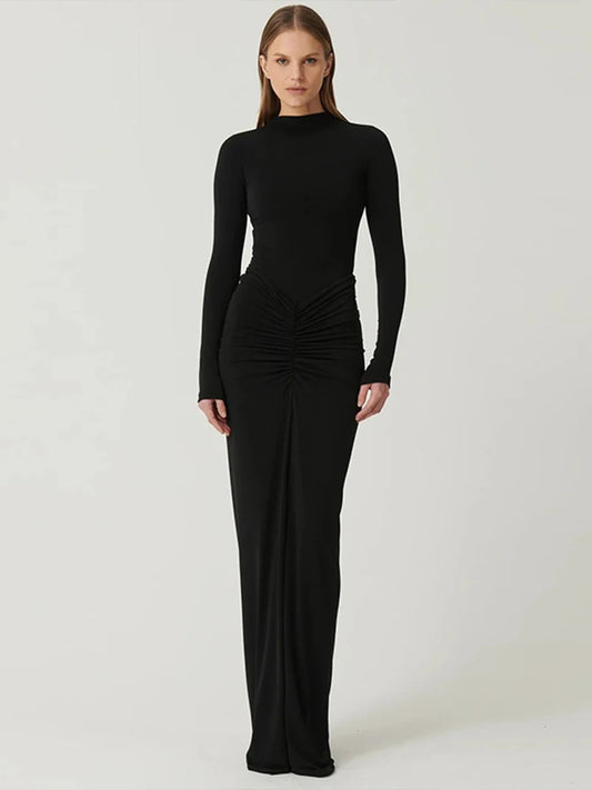 O-Neck Long Sleeves Casual Slim MaxiDress