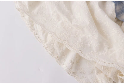 Fresh Plaid Lace Spliced Fake Two-piece Camisole Dresse