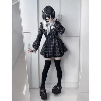 Sweet Bow Black Plaid Kawaii Lolita Dress