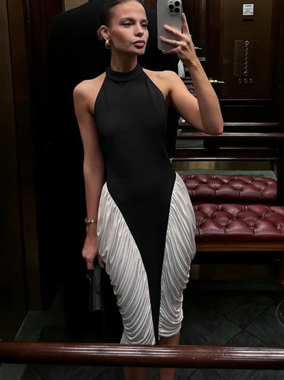Halter Backless Gown Elegant Sleeveless Pleated Long Dress