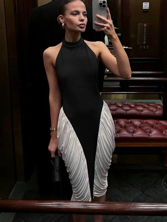 Halter Backless Gown Elegant Sleeveless Pleated Long Dress