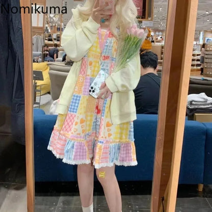Cute Dress Bandage Patchwork Lace Contrast
