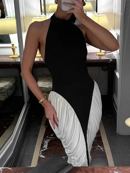 Halter Backless Gown Elegant Sleeveless Pleated Long Dress