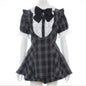 Gothic Y2k Lolita Plaid Rhinestone Bow Dress