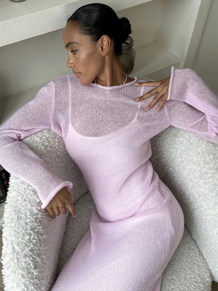 Chic Soft Lady Hollowing Sweater Dresses