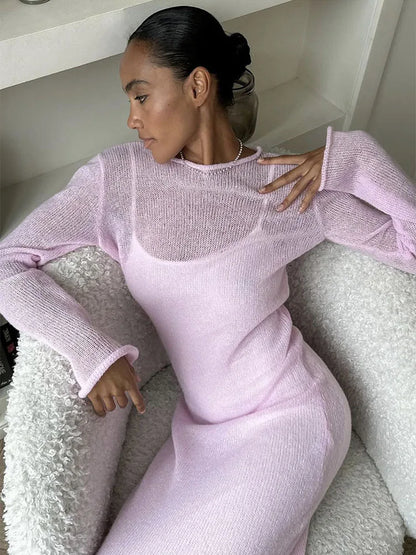 Chic Soft Lady Hollowing Sweater Dresses