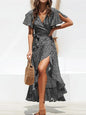 Floral Print Boho Long Chiffon Dress