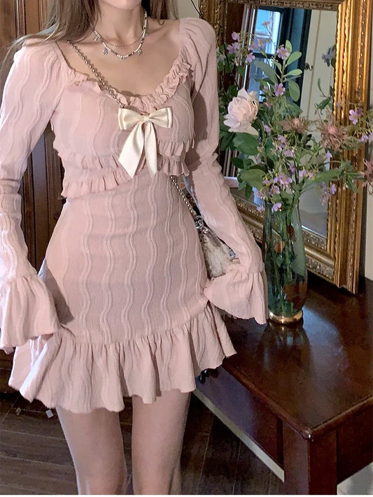 French Elegant Flare Sleeve Dress y2k