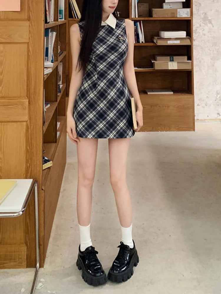 Sweet Print Plaid Elegant Sleeveless Strap Dress