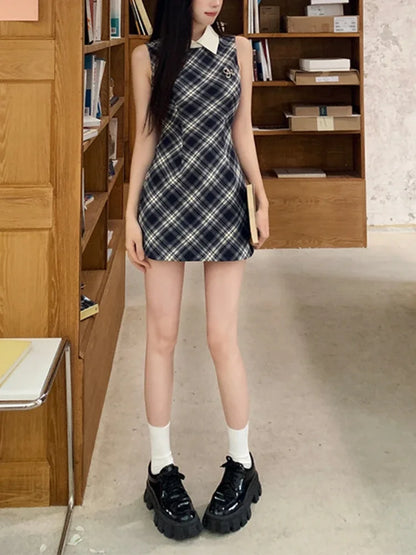 Sweet Print Plaid Elegant Sleeveless Strap Dress