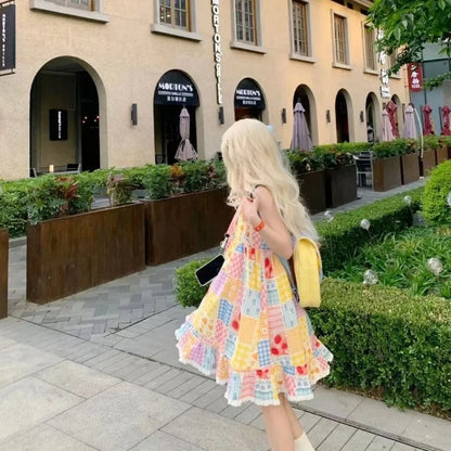 Cute Dress Bandage Patchwork Lace Contrast