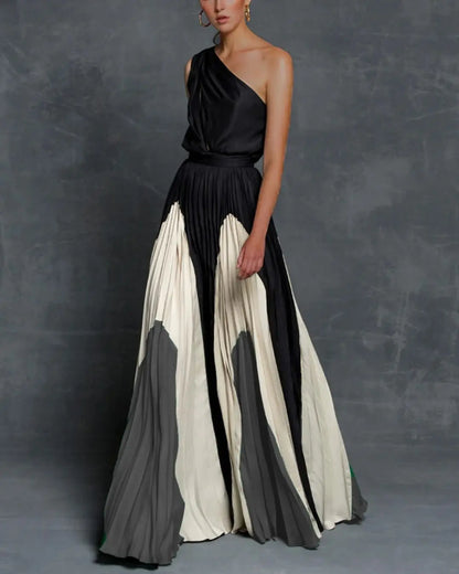 One Shoulder Print Off Loose Long Dress