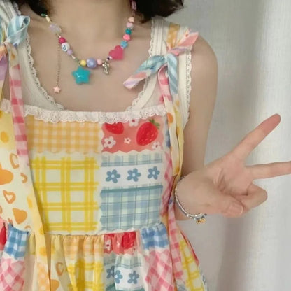 Cute Dress Bandage Patchwork Lace Contrast