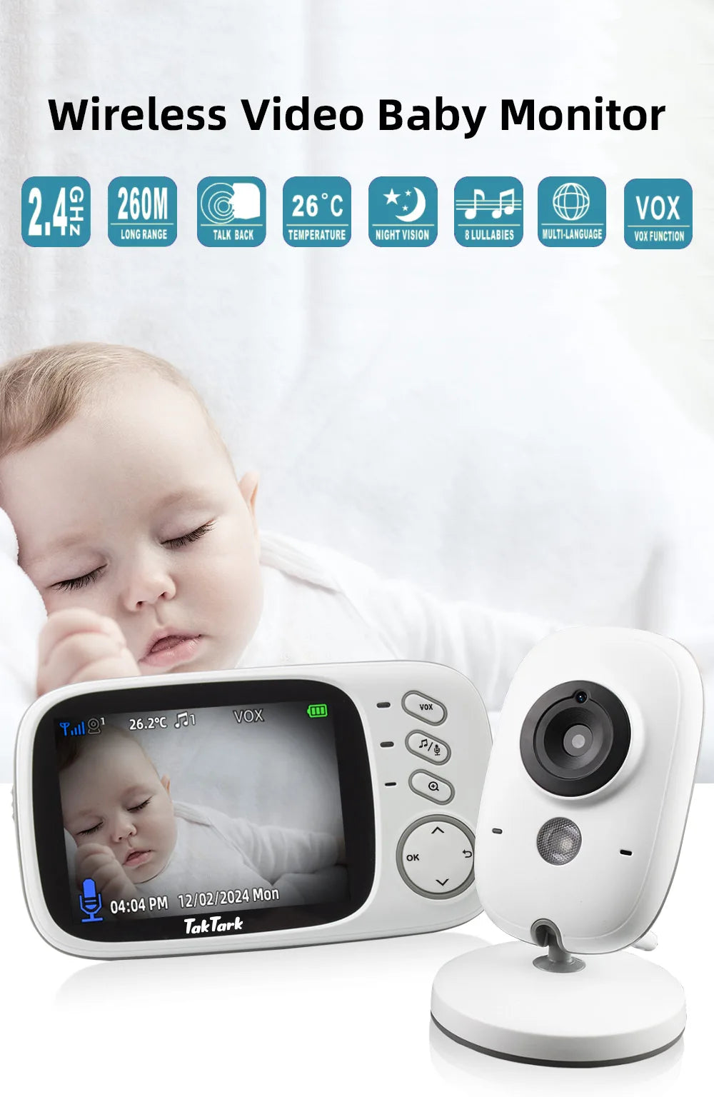 3.2 Inch Wireless Video Baby Monitor Auto Night Vision