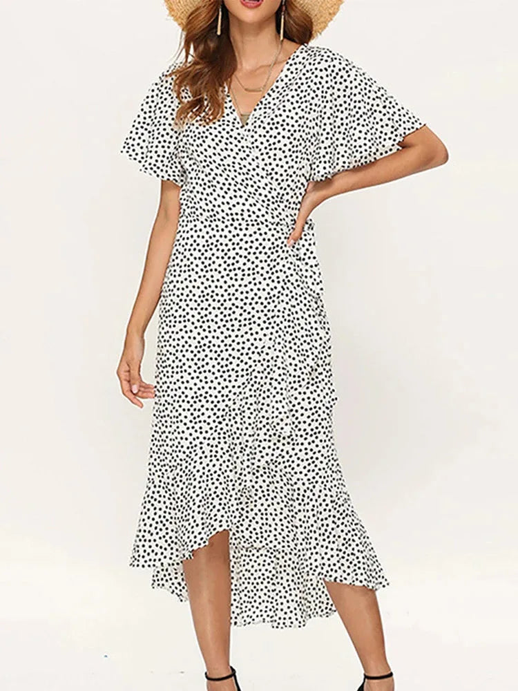 Floral Print Boho Long Chiffon Dress