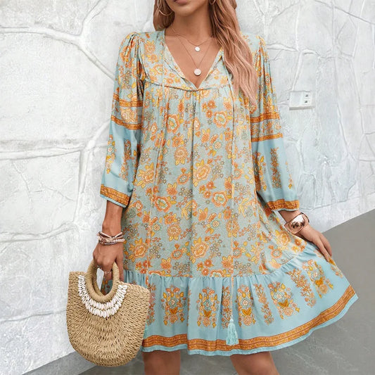 V Neck Chic Short Dress Loose Fit