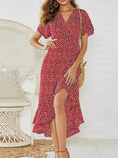 Floral Print Boho Long Chiffon Dress