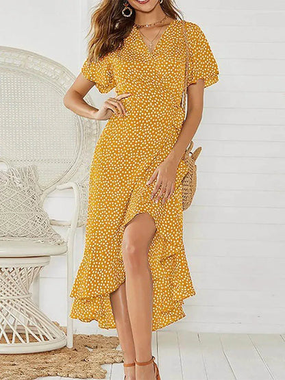 Floral Print Boho Long Chiffon Dress