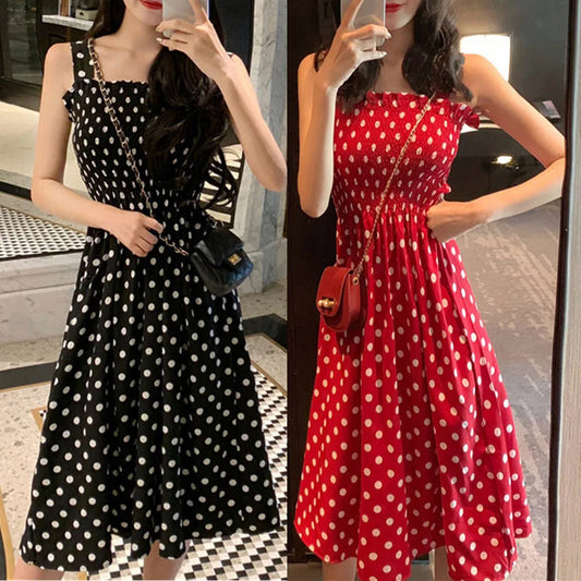 Loose None Sleeve Polka Dot Shoulder