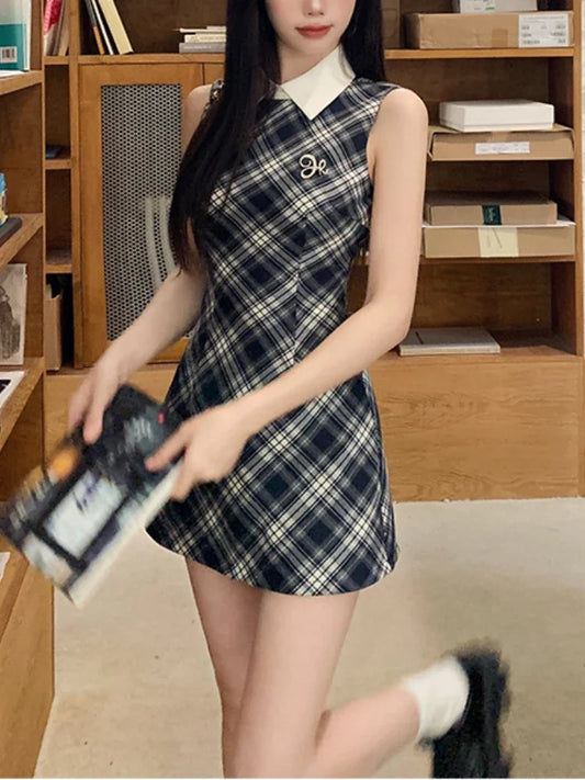 Sweet Print Plaid Elegant Sleeveless Strap Dress