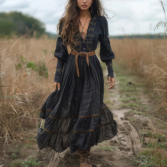 Rural Loose Maxi Pattern Printed Dress