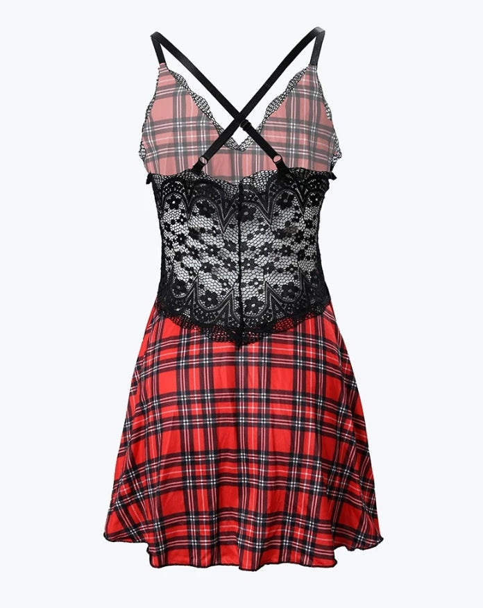 Plaid Print Crisscross Backless Sleep Dress [sleepwear]