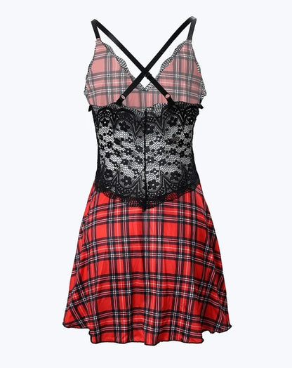 Plaid Print Crisscross Backless Sleep Dress [sleepwear]