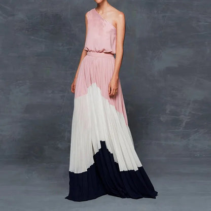 One Shoulder Print Off Loose Long Dress