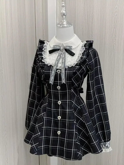 Sweet Bow Black Plaid Kawaii Lolita Dress