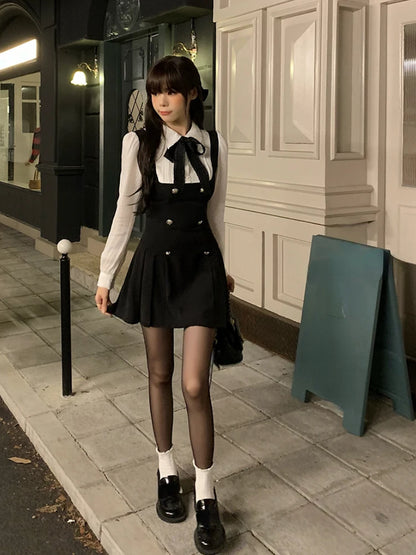 Fake Two Slim Chic Long Sleeve Bow Mini Dres