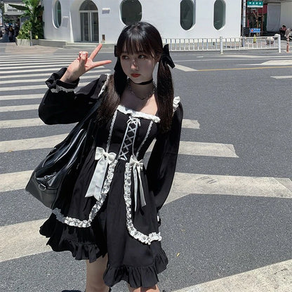 Sweet Bow Black Plaid Kawaii Lolita Dress