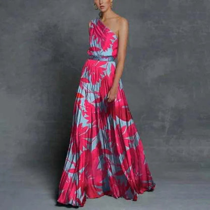 One Shoulder Print Off Loose Long Dress