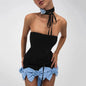 Slash Neck Off Black Mini Dress