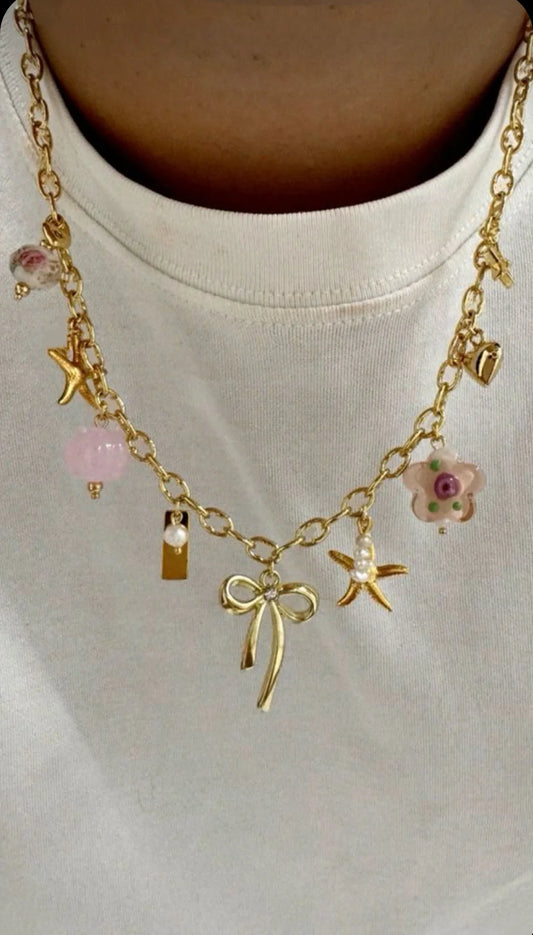 Starfish Flower Pendant Golden Color Necklace