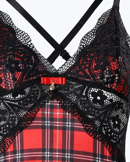 Plaid Print Crisscross Backless Sleep Dress [sleepwear]