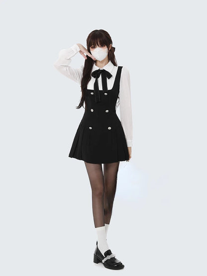 Fake Two Slim Chic Long Sleeve Bow Mini Dres